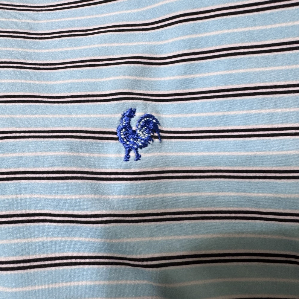 B Draddy Sport Polo Shirt L Large Sanderson Farms Blue Stripes Golf Performance
